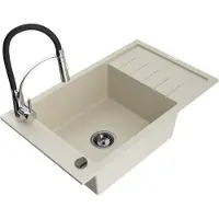 Mexen Elias évier 1 bac en granit avec égouttoir et mitigeur Aster, Beige - 6511-69-73450-07-B