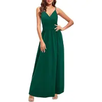 Torribaly Robe longue d'été pour femme, motif floral, bretelles spaghetti, style bohème, décontractée, fendue, longue, fluide, verte, taille M