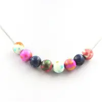 Bijoux Pierres et Minéraux. Collier perles Jaspe rose jaune + Jaspe orange bleu + Jaspe bleu + Chaine en acier inoxydable.