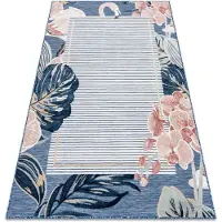 Rugsx Tapis Structurel BOTANIC 65240 Flamant rose, feuilles tissé à plat sur balcon, terrasse - bleu foncé 117x170 cm