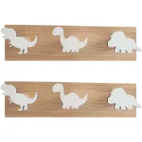 Spactz Lot de 2 patères murales en bois motif dinosaure pour enfants, décoration de porte pour chambre de garçon, crèche, salle de jeux - Blanc