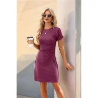 Jojomino Robe à col rond et manches courtes rouge vin L