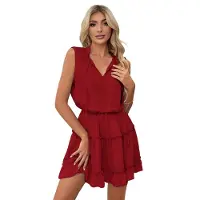 Semoic Robe sans manches à col en V fendu pour femme, collection printemps-été 2025