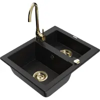Mexen Évier Carlos en granit 1,5 avec mitigeur Telma, noir (6518-77-670200-50)