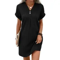 Semoic Robes d'été décontractées à col en V et boutons pour femmes (2025)