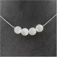 Bijoux Pierres et Minéraux. Collier 4 perles Selenite du Maroc 8 mm Chaine en acier inoxydable Collier femmes, hommes. Taille personnalisa