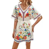Semoic Robe mexicaine brodée Fiesta pour femme, plage V