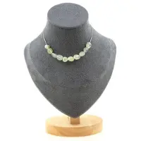 Bijoux Pierres et Minéraux. Collier 10 perles Prehnite du Canada Chaine en acier inoxydable Collier femmes, hommes. Taille personnalisable.