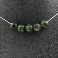Bijoux Pierres et Minéraux. Collier 5 perles Epidote d'Australie 8 mm. Chaine en acier inoxydable Collier femmes, hommes. Taille personnal
