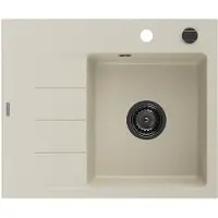 Mexen Ben Evier en granit à 1 niveau avec égouttoir à droite 600 x 500 mm, beige, siphon noir - 6523605000-69-B