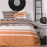 TODAY Parure de lit double -- 240x200 cm - 100 % coton - Orange, noir et blanc