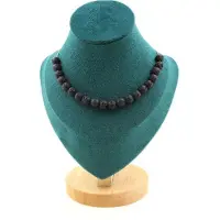 Bijoux Pierres et Minéraux. Collier 20 perles Lave 8 mm. Chaine en acier inoxydable Collier femmes, hommes. Taille personnalisable.