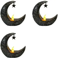 Melitt 3X Lune Étoilée Chandelier Ramadan Festival Décoration de la Maison Vent Fête Lanterne Bougie Électronique Lampe de Bureau Mode D
