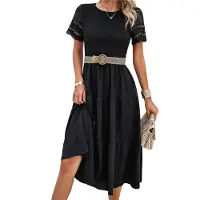 Semoic Robes élégantes de couleur unie pour femmes printemps-été