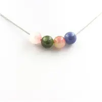 Bijoux Pierres et Minéraux. Collier 4 perles Tourmaline multicolore + Tourmaline melon d'eau 8 mm Chaine en acier inoxydable.