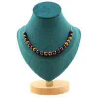 Bijoux Pierres et Minéraux. Collier 20 perles Oeil de Tigre Mix couleurs 8 mm. Chaine en acier Collier femmes, hommes. Taille personnalisa