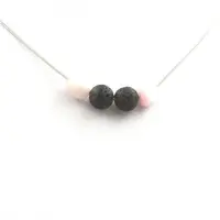 Bijoux Pierres et Minéraux. Collier Kunzite du Brésil + Perles Lave 8 mm Chaine en acier inoxydable.