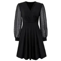 Semoic Robe courte froncée à col en V pour femme, noire, taille M