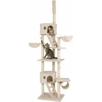 Lionto Arbre à chat avec tendeur de plafond, grande tour d'activité de 230-250 cm avec 2 grottes, 2 niches de repos, escaliers & balles de jeu, beige