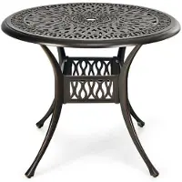 Helloshop26 Table de patio ronde - - 91x91x72 cm - Aluminium moulé - Trou parasol 5 cm - Noir