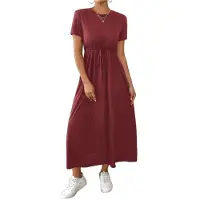 Semoic Robes longues décontractées à manches courtes pour femmes