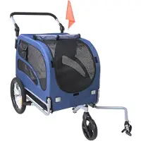 DUOKU Remorque pour Chien - - 2 en 1 - 45 kg - Pliable - Couleur Bleu/Noir