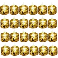 Jojomino Lot de 24 bougies chauffe-plat à LED sans fumée, à piles, pour la Saint-Valentin, les mariages et les tables à manger, 3,6 x 6,5 cm