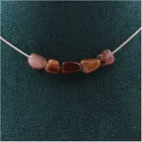Bijoux Pierres et Minéraux. Collier 5 perles Quartz rutile rouge du Brésil Chaine en acier Collier femmes, hommes. Taille personnalisable.