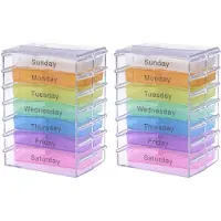 Typecat Boîte de rangement hebdomadaire pour 2 médicaments, piluliers, 7 jours, avec compartiment de rangement.