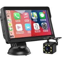 Avizar , CarPlay Android Auto 7" Bluetooth à ventouse Caméra de recul, Noir
