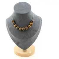 Bijoux Pierres et Minéraux. Collier 10 perles Oeil de Tigre 10 mm. Chaine en acier inoxydable Collier femmes, hommes. Taille personnalisab