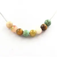 Bijoux Pierres et Minéraux. Collier perles Turquoise du Pérou + Oeil de Tigre + Tourmaline melon Chaine en acier inoxydable.
