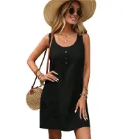 Semoic Robe d'été sans manches pour femme avec poche