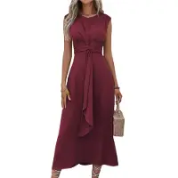 Semoic Robe mi-longue décontractée sans manches pour femme