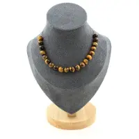 Bijoux Pierres et Minéraux. Collier 20 perles Oeil de Tigre 8 mm. Chaine en acier inoxydable Collier femmes, hommes. Taille personnalisabl