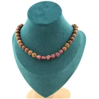 Bijoux Pierres et Minéraux. Collier perles Rubis du Brésil + bois 8 mm. Chaine en acier Collier femmes, hommes. Taille personnalisable.