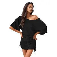 Torribaly Robes pour femmes, couleur unie, avec cordon de serrage latéral et manches chauve-souris