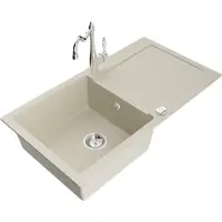Mexen Leo Évier en granit 1 bac avec égouttoir et mélangeur Carla, Beige - 6501-69-670700-00