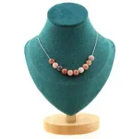 Bijoux Pierres et Minéraux. Collier 10 perles Pierre de soleil 8 mm. Chaine en acier inoxydable Collier femmes, hommes. Taille personnalis