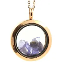 Bijoux Pierres et Minéraux. Collier Tanzanite brut. Modèle Médaillon 25 mm. Couleur Or rose.