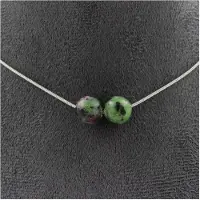 Bijoux Pierres et Minéraux. Collier 2 perles Epidote d'Australie 8 mm. Chaine en acier inoxydable Collier femmes, hommes. Taille personnal