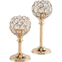 Melitt Bougeoirs Européens en Métal et Cristal pour Décoration de Bureau, Dorés, Mariage ou Maison, 2 Pièces