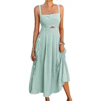 Semoic Robe trapèze boutonnée à nouer sur le devant pour femme, été