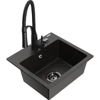 Mexen Évier en granit Milo 1 bac avec mélangeur Aster, noir/or métallique (6505-75-73450-70-B)