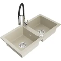 Mexen Mario évier en granit 2 cuves avec mitigeur Aster, Beige - 6504-69-73450-07