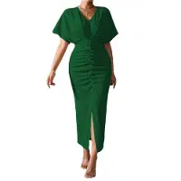 Semoic Robe de cocktail portefeuille métallisée pour femme, couleur unie