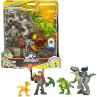 Mattel Imaginext Jurassic World Dinosaur Toys Track & Trail Dino Pack Coffret de jeu avec Owen Grady et Blue The Raptor pour les enfants de