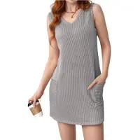 Jojomino Robe d'été sans manches à col en V, gris clair, taille L