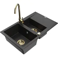 Mexen Gaspar évier en granit 1,5 bac avec égouttoir et mitigeur Telma, Noir/Argent - 6507-73-670200-50