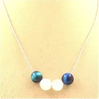 Bijoux Pierres et Minéraux. Collier perles Oeil de Tigre bleu clair + Pierre de lune 8 mm. Chaine Collier femmes, hommes. Taille personnal